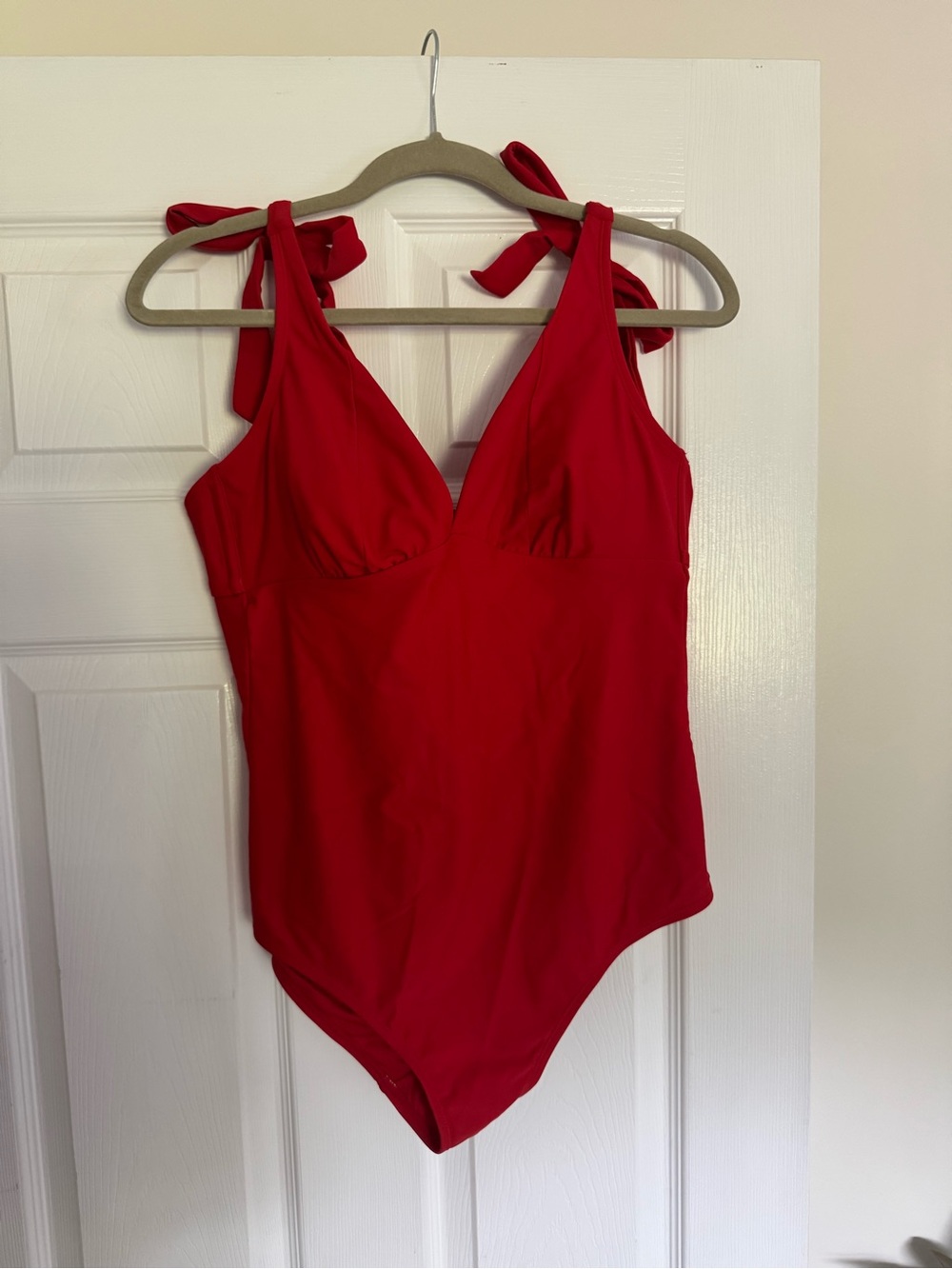 Classic Red Tie-Shoulder One-Piece Swimsuit
